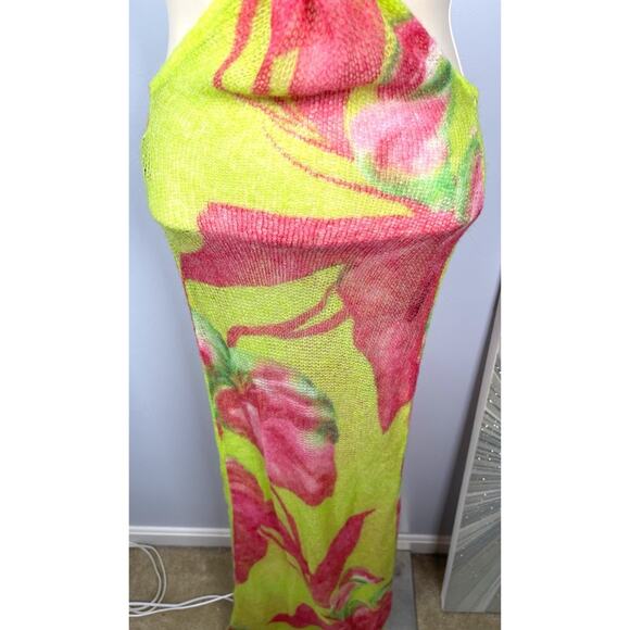 Retrofete Fontelina Mohair Knit Floral Cutout Lime Anthurium Maxi Dress Size XS - Picture 7 of 10